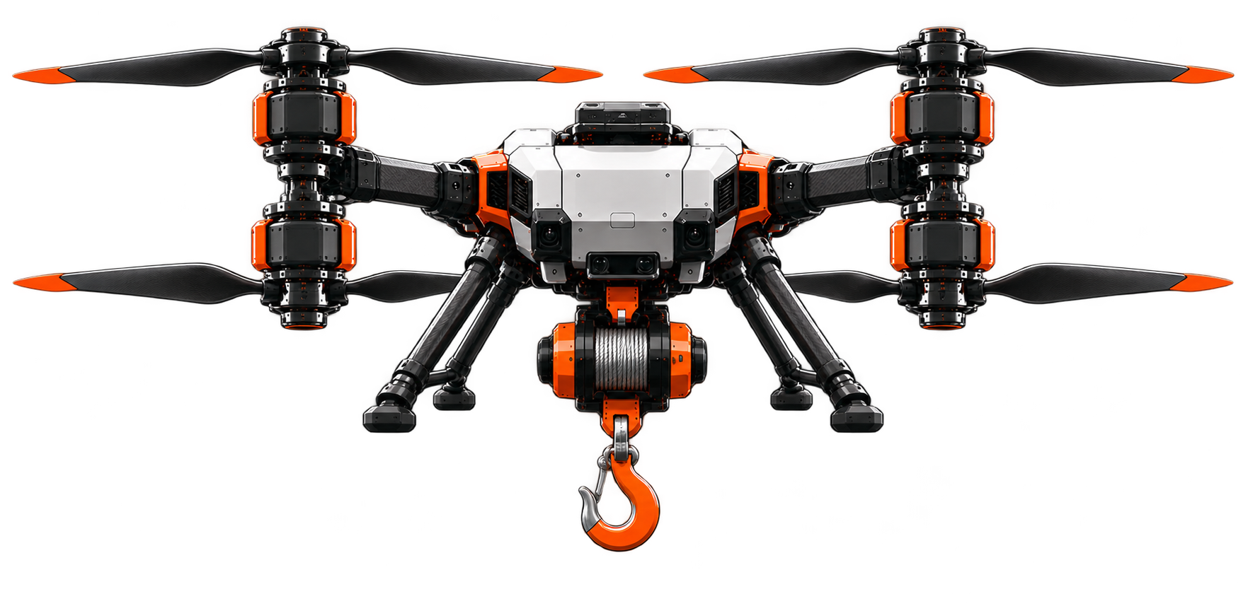 UAVCrane X8 drone with winch and hook illustration
